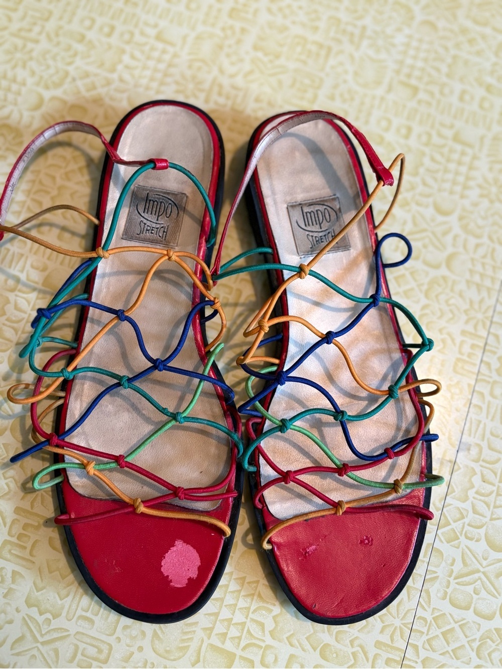 Vintage Colorful Strappy Flat Sandals - Red Multi - Picture 3 of 6